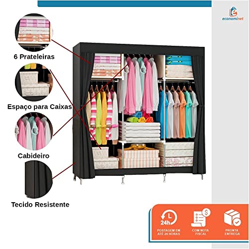 Guarda Roupa Dobrável Organizador Armário para Organizar Roupas (Preto)
