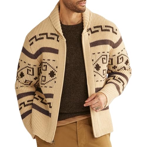 Mens Zip Up Sweater Grandpa Cardigan Shawl Collar Cable Knit Christmas Ugly Jacquard Cardigan Sweaters for Men