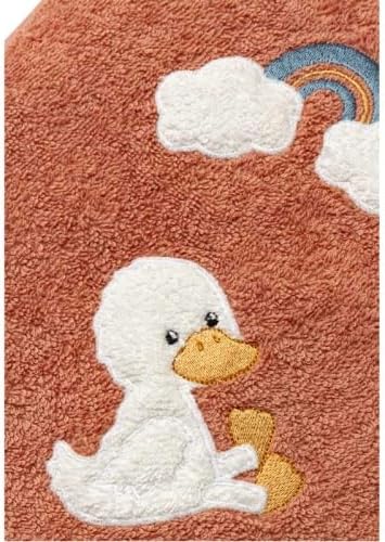 Bath towel with hood in plain terry cloth 100 x 100 cm and application duck Edda Lou and rainbow,