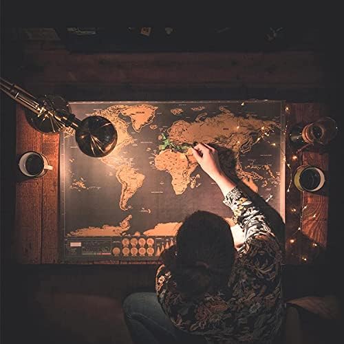 Saijer World Map Scratchable,3 Pieces Scratch off World Map Detailed Travel Art Poster Black Gold with Paper Tube for Parent Child Interaction Children's Handmade Travel Enthusiasts Gifts(42x30CM)