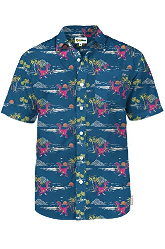 Tipsy Elves Mens Hawaiian Shirts Funny Novelty Aloha Beach Party Shirt Button Down Stretch Fabric Modern Fit Machine Wash Blue Prehistoric Party History X-Large