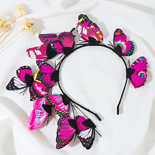 Bartosi Butterfly Fascinator Hat Butterfly Hair Band Hoops Monarch Bohemian Butterfly Headband Crown Pink Butterfly Headpiece Tea Party Halloween Costume Headpiece (1Pack)