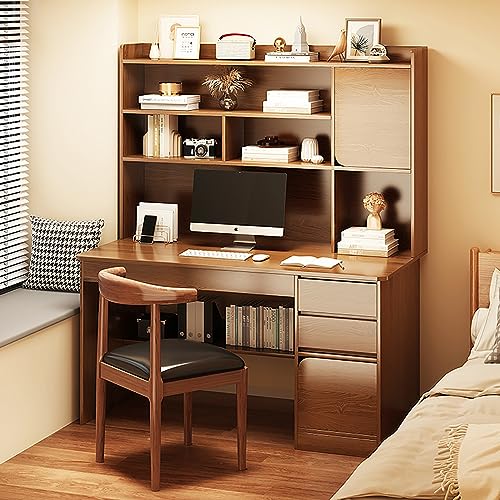HM&DX Home Office Computer Desk with Hutch,Wood Writing Desk Study Desk with Drawers,Modern Furniture Wooden Desk with Open Storage Cubby,Study Table Computer Desk Makeup Workstation