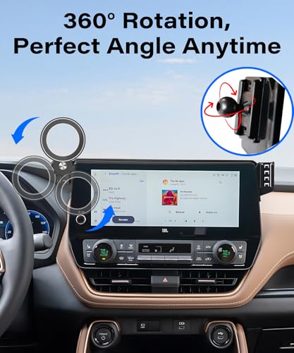 Image of Car Phone Holder for 2024-2026 Toyota Grand Highlander /Hybrid Accessories | 12.3-inch Screen Clip-On MagSafe Strong Magnetic Cell Phone Mount, 360 Rotatable Hands-Free Holder,Not Block Air Vents