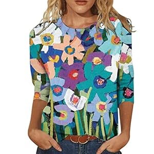 Summer-Blouses-for-Women-2023-Womens-Summer-Three-Quarter-Sleeve-Crewneck-Casual-Printed-Blouses
