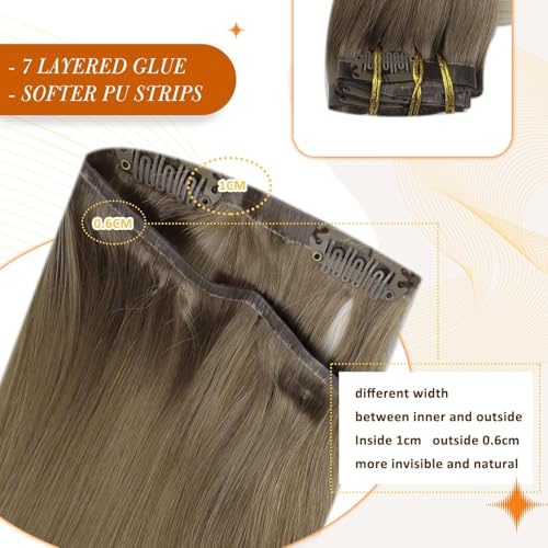 Image of Full Shine Seamless Clip in Hair Extensions, Ash Brown to Platinum Blonde | Human Hair Extensions, 14 Inch 120g 8 Pcs, Invisible Ultra-Thin Weft, Added Volume, Natural Blend, Workday Styling