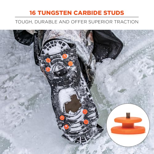 Image of Ergodyne 6300TC TREX Tungsten Carbide Traction Cleat Grips Ice and Snow, One-Piece Easily Attaches Over Shoe /Boot with Carbon Steel Spikes to Provide Anti-Slip Solution