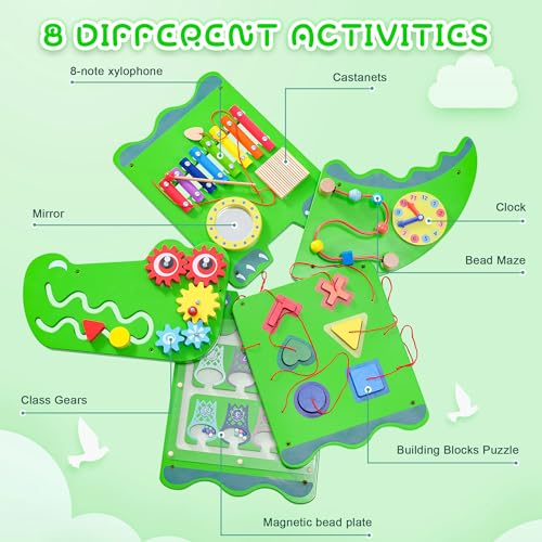 Image of Spacocld Crocodile Sensory Toys Activity Wall Panels - Montessori Busy Board, Toddler Learning Panel, Wall-Mounted Playroom /Daycare Educational Toys, Interactive Wooden Gift for Kids 3-6, Green