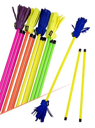 Juggle Dream Neo Flowerstick Set inkl. Handstäbe. Fiberglasstock Silicone Grip Wildlederfransen. Jonglier Flower Stick (Gelb/Blau)