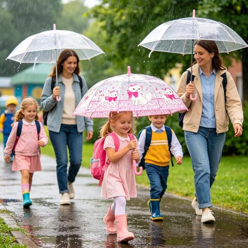 Paraguas transparente niños cúpula burbuja resistente viento preescolares de 2 a 7 años 5