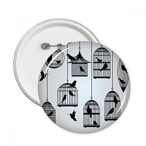 Badge pins oiseaux cage silhouette ronde cadeau original 5pcs pour amateurs de loisirs créatifs