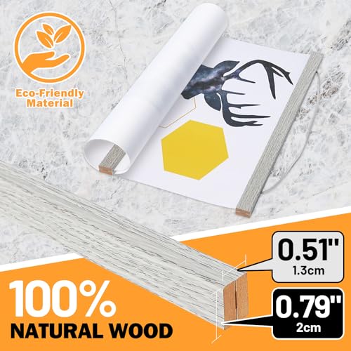 Image of Magnetic Poster Hanger, 16x20 16x24 16x22 Poster Frame Wood Wooden Magnet Print Posters Dowel Scroll Hanger Hangers Hanging Kit for Walls Map Canvas Artwork (Grey, 16 inch)