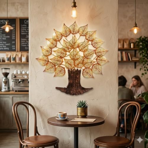 Image of Bharat Art Metal Iron Wall Art Decor for Home Bedroom Living room Cafe Interior Decorative | Elegant Wall Hanging Sculpture with LED Light | Gift Item | Tamrind Tree | 30X2X30 INCH | CW039