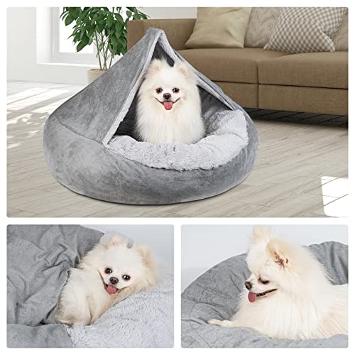 MICOOYO Hundebett mit Kapuze, klein, gemütlich, Donut-Hundedecke, Bett für Hunde, klemmendes Haustier-Höhlenbett für Katzen, Welpen (klein, grau)
