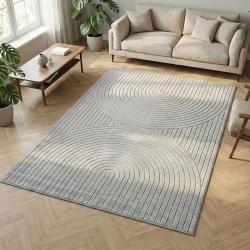 Carpetsale24 Tappeto per Soggiorno, Camera da Letto, Veranda - Pelo Corto Grigio Effetto Alto-Basso, Morbido e Lavabile, Adatto per Esterni, Facile da Pulire, 200x290 cm