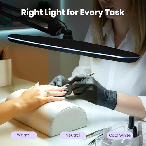Image of Neatfi XL 2,200 Lumens 20W LED Task Lamp - 23 inch Ultra-Wide Head | 182 SMD LEDs | 4 Brightness Levels | 3 Light Modes | Eye-Caring, Glare-Free | Adjustable Arm (Black, CCT with Base)