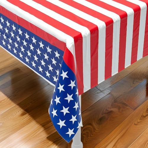 Image of Fun Express 40 inch x 100 Ft. Patriotic Disposable Plastic Tablecloth Roll, Great for 4th of July, Memorial Day, Veteran's Day and Other Americana Events, Choose Your Color (Stars Stripes)