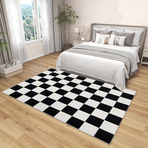 Moquette carrés noirs 90x150 tapis de chambre doux lavable