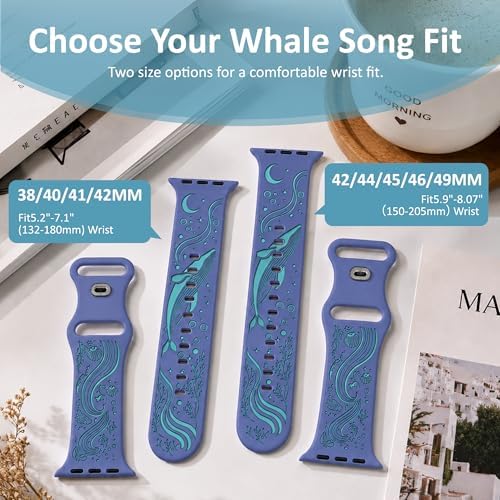 애플 워치 38/40/41/42/44/45/46/49mm와 호환되는 Whale 각인 밴드, 여성용, 2중 조각 오션 디자인 부드러운 실리콘 스트랩, 시리즈 11 10 SE 울트라 9 8 7 6 5 4 3 2 1 — 사진 5