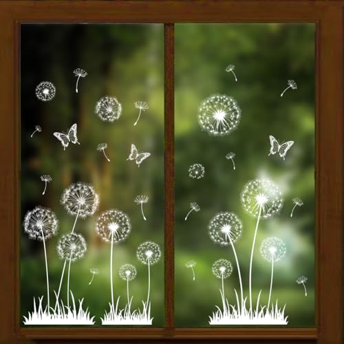 peacoblue - Peacoblue Window Static Clings Stickers Decal 11.8"x35.4",2 Sheets with 24PCS White Dandelions Decorative Removable Window Sticker Cling Home Office Decor for Glass Window Mirror - -10%