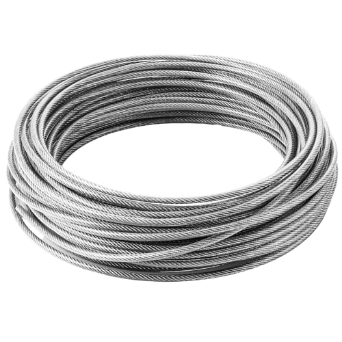 CYEER Cable de Acero 5mm (30M), Acero Inoxidable 304 Revestido de PVC, Carga Segura 188kg, Plateado, para Jardines, Luces, Lavandería, Plantas Trepadoras