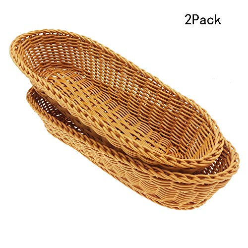 14"Poly-Wicker Bread Basket, Woven Tabletop Food Fruit Vegetables Serving, Restaurant Serving Basket,Brown(2 Packs)¡­ #TOP1