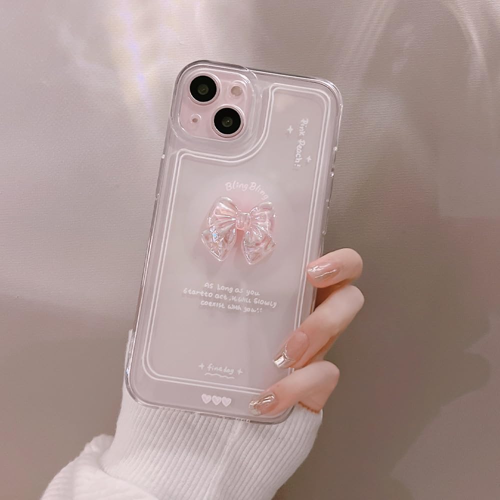 Lovmooful Compatible For IPhone 13 Case Aesthetic Clear Cute Ribbon Bowknot Design For Girls Women Soft TPU Shockproof Protective Girly For IPhone 13-Big Pink Bowknot