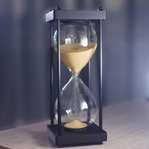 Miniatura 8 de Temporizador de reloj de arena de 60 minutos, marco de madera negra con temporizador de arena decorativa (arena roja, tamaño grande)