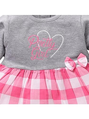 Image of Baby GO Cotton Baby Girls Frock Dress with Bow | Full Sleeve Casual Dress | Checked Winter Wear Princess Skirt Outfit for New Born Baby Girls