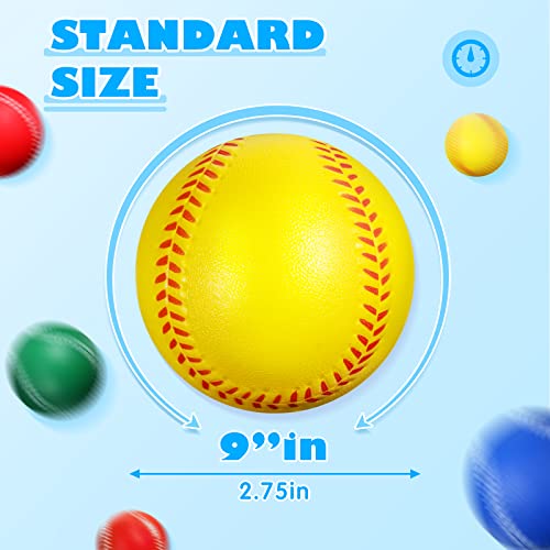 Jerify 12 Pack Foam Training Baseballs Practice Baseballs 9 Inch Foam Baseballs Soft Baseballs For Kids Teenager Players Training Balls, Red, Blue, Green, Yellow #TOP3