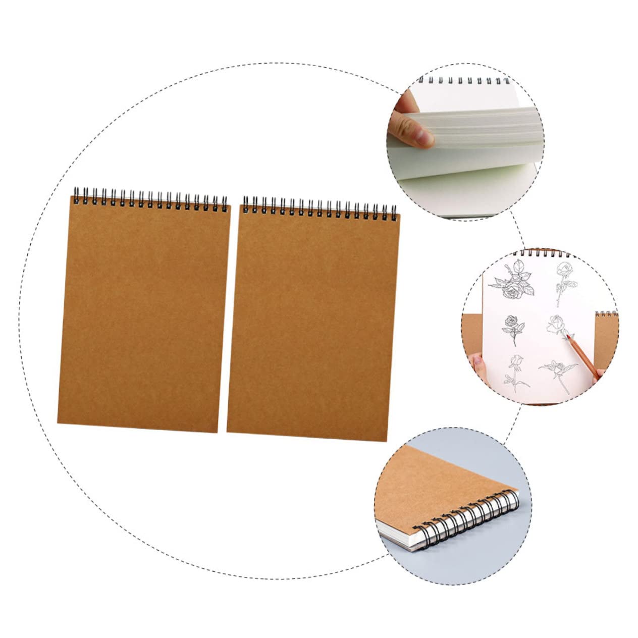 Gadpiparty 2 Blocs de Notas de Dibujo en Espiral A4 Papel Marrón, Cuadernos de Bocetos Simples para Dibujo al Aire Libre Casa, Pack de 2 Unidades