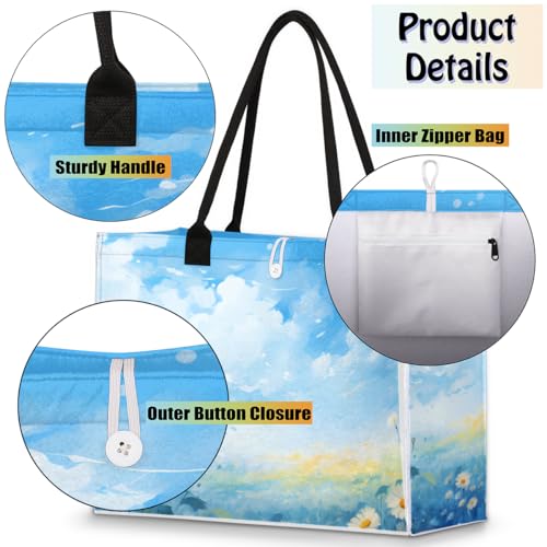 Sky White Chrysanthemum Tote Bag for Women Large Beach Bag Reusable Tote Bags for Work Travel Beach Shopping4