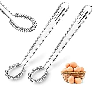 2 Pack Stainless Steel Mini Whisks Spring Coil Wire Egg Beater, Handheld Small Egg Whisk Beater Manual Hand Whisker for Coffee Sauce Milk Mixing