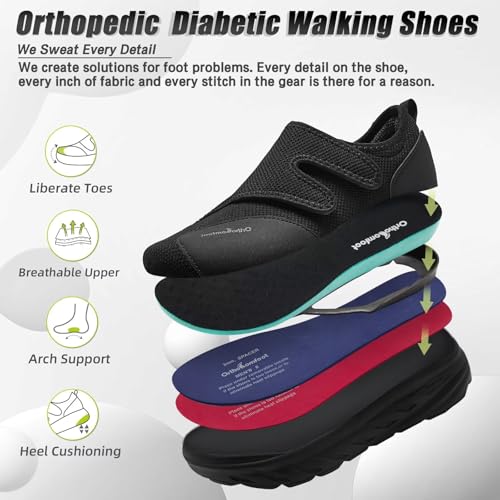 Women's Orthopedic Diabetic Wide Walking Shoes: Comfortable Arch Support Plantar Fasciitis Casual Slip On Loafers, Orthotic Adjustable Easy Top House Shoes for Swollen Feet and Heel Pain Relief3
