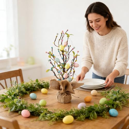 Árbol de Pascua artificial con luces y base de yute estable 8