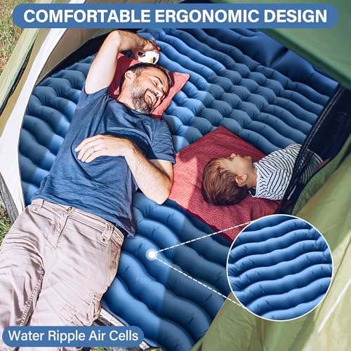 ダブルスリーピングパッド - 自己膨張式スリーピングマット 4インチ 極厚 2人用 枕付き フットポンプ内蔵 キャンプパッド バックパッキング、ハイキング、旅行、テント、ポータブルキャンプマット用
