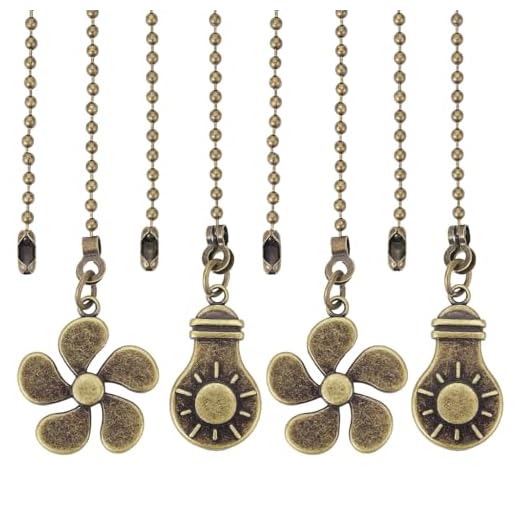 HASTHIP® 4pcs Ceiling Fan Pull Chains Extension, 12 Inch Retro Metal Ceiling Fan Pull Switch Chains Creative Pull Cord Switch Decorative Fan Pulls Extenders for Ceiling Light, Ceiling Fan