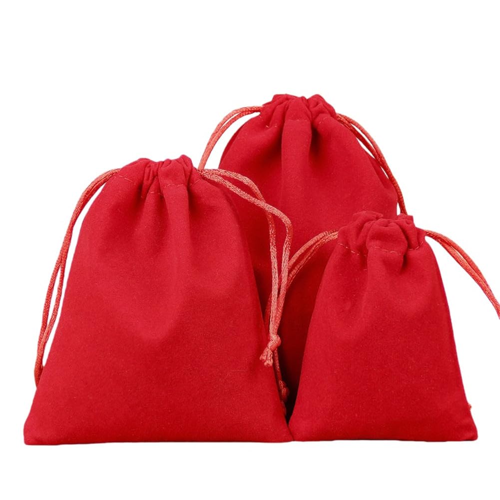 5 Stück Samtbeutel mit Kordelzug - 17 x 23 cm Stoffbeutel Geschenkbeutel, Samt-Schmuckbeutel, Schmucksäckchen und Geschenktüten Kordelzugbeutel für Gastgeschenke & Hochzeiten (Rot)