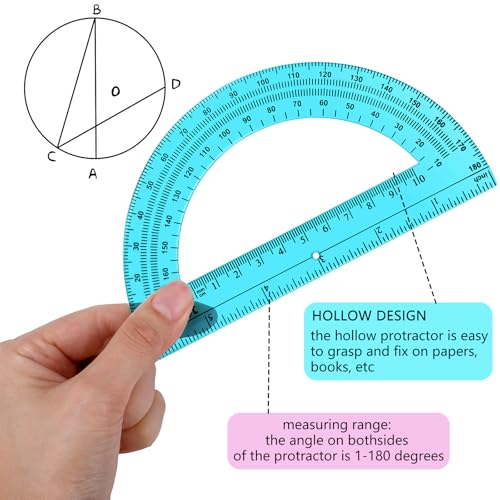 Image of EBOOT 24 Pack Plastic Protractors Math Protractor 180 Degrees 6 Inch (Pink, Blue)