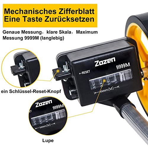 Foto von Zozen Messrad in Meters, Telescopic / Metrische Einheiten [bis 9.999 m], Rollmessung mit Tragetasche, ein Schlüssel zum Zurücksetzen / Startpunkt Arrow.