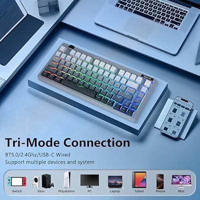 Redragon Wireless Mechanical Keyboard Creamy, Bluetooth/2.4GHz/USB-C Wired, 75% Hot Swappable Custom Gaming Keyboard with Knob, RGB Backlit, Pre-lubed Linear Switches, PBT Keycaps, Gray