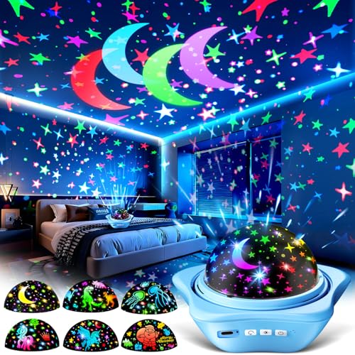 Proyector Estrellas Bebe, 96 Modos+6 Film Luz Nocturna, 360° Rotación, Regalo, Recargable, Decoración Habitación, Luz Roja, Dormir Bebe, Proyector Galaxias
