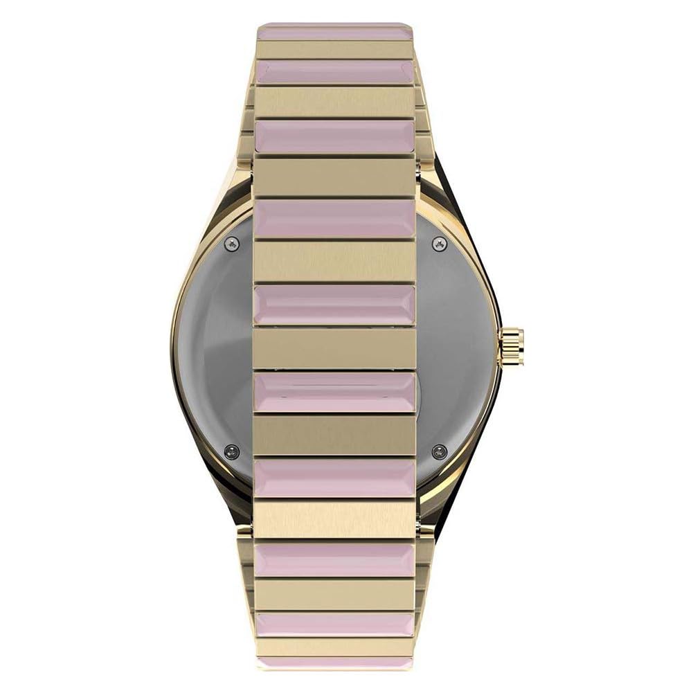 Timex Q TW2W87600 Zegarek damski, 36 mm, dwukolorowa elastyczna bransoleta ze stali nierdzewnej, różowa tarcza i złota koperta