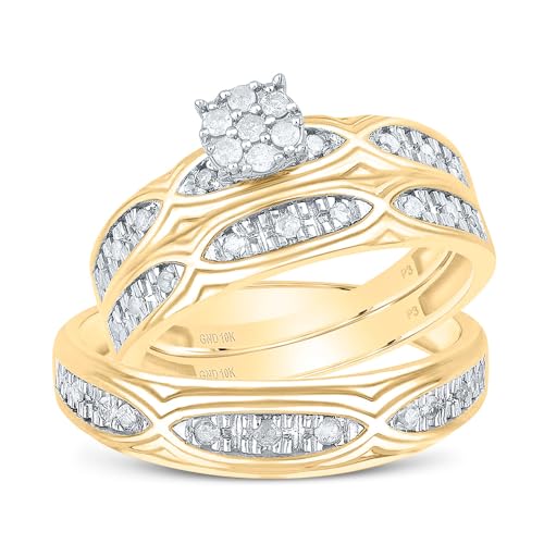 Jewels By Lux 10k �C�G���[�S�[���h �ނƔޏ� 1/3 Cttw �V�R�_�C�������h ���E���h �u���C�_�� �����w�� �o���h�Z�b�g�A�����p�T�C�Y:5-9�A�����Y�T�C�Y:8-12, 7.00, �_�C�������h