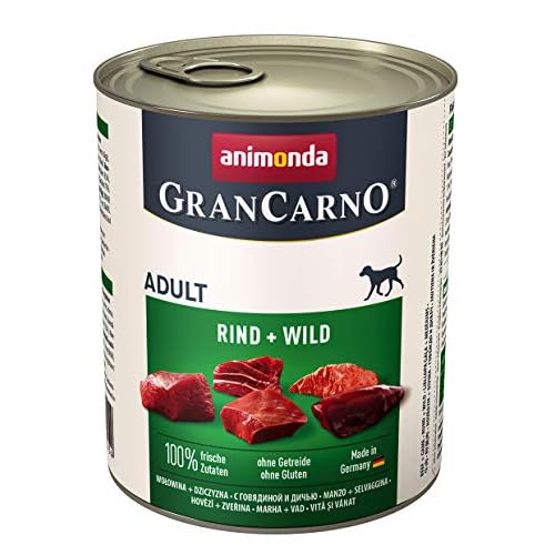 animonda GranCarno Hundefutter Junior, Nassfutter für Hunde im Wachstum, Rind + Putenherzen, 6 x 800 g 6 animonda Gran Carno adult Hundefutter, Nassfutter für erwachsene Hunde, Rind + Wild, 6 x 800 g