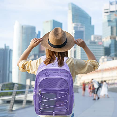 Image of COVAX Heavy Duty Mesh Backpack, Semi-transparent Mesh Bookbag, See Through College Backpack with Bungee and Comfort Padded Straps for Commuting, Swimming, Beach, Outdoor Sports (Purple)