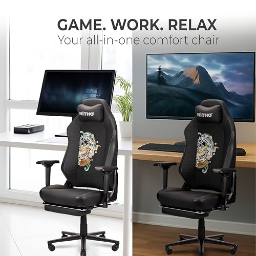 Image of NiTHO FORGE Gaming Office Chair | Ergonomic Reclining Computer Desk Chair with Magnetic Headrest, Foldable Footrest, Adjustable Lumbar Support, 4D Armrests, Swivel Chair for Work or Study, Black