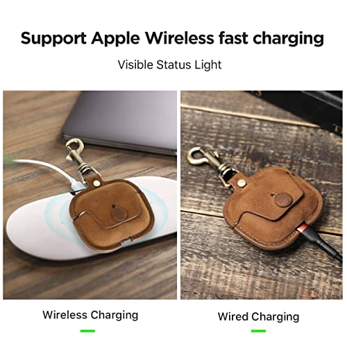 Genuine Leather Case For 3Rd Gen Airpods 2021,Hiram Crazy Horse Cowhide Leather Portable Travel Case For Airpods 3Rd Gen,Headphone Cases For 3Rd Gen Airpods Charging Case(Brown) #TOP3