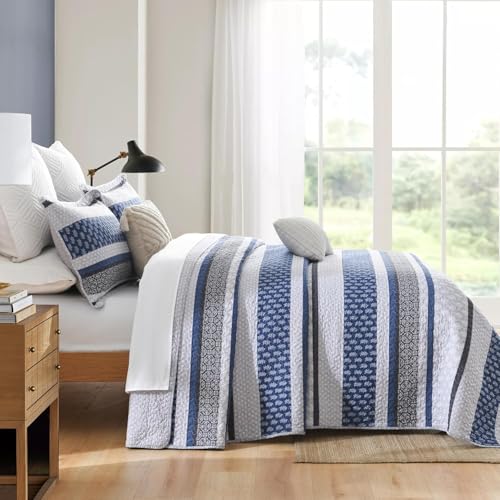 Image of Homzard Quilt Bedding Set Twin Size - 100% Cotton Comforter Set,Gray Blue Quilts Bedspread for The Bed, Farmhouse Lightweight Bedding All Season