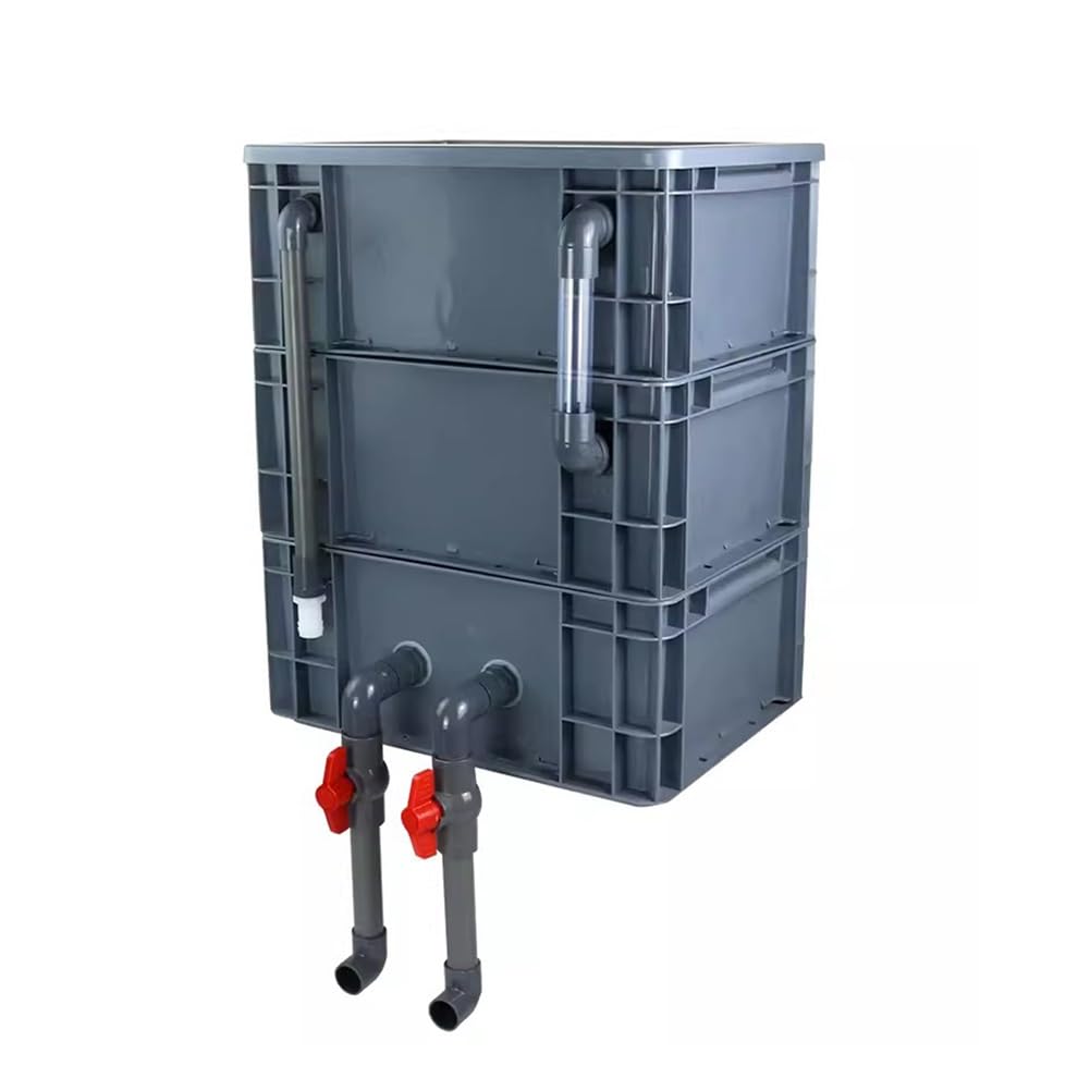 Skrzynka filtrująca, filtr do akwarium, zestaw filtrów do akwarium premium do stawów - zewnętrzny 3-poziomowy system obiegu wody, projekt DIY, bez pompy ani mediów filtrujących, szary, rozmiar: 40 x